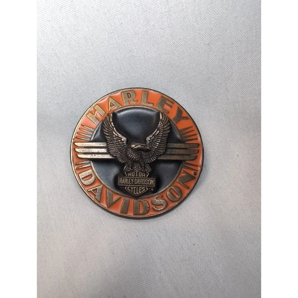 Vintage 1992 Siskiyou USA Harley-Davidson Eagle Enamel Logo Belt Buckle 2.5